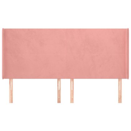 Горна табла за легло с уши, розова, 183x16x118/128 см, кадифе