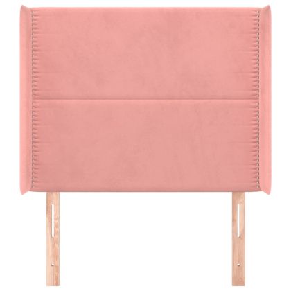 Горна табла за легло с уши, розова, 83x16x118/128 см, кадифе