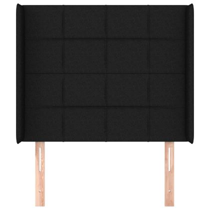 Горна табла за легло с уши, черна, 103x16x118/128 см, плат