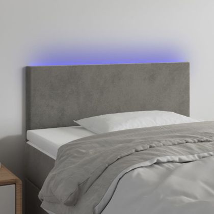 LED горна табла за легло, светлосива, 100x5x78/88 см кадифе