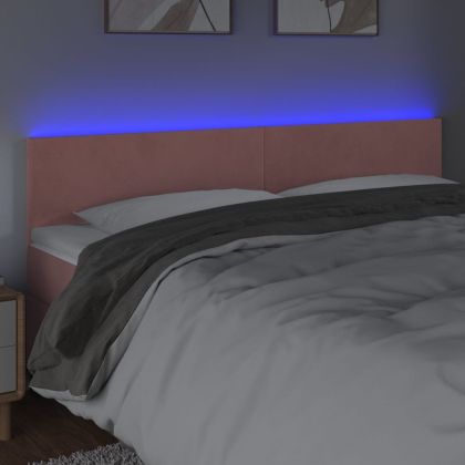 LED горна табла за легло, розова, 180x5x78/88 см, кадифе