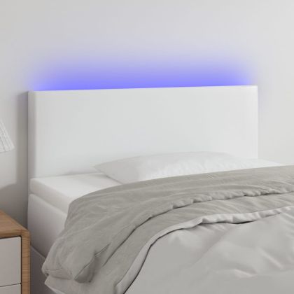 LED Горна табла за легло, бяла, 90x5x78/88 см, изкуствена кожа