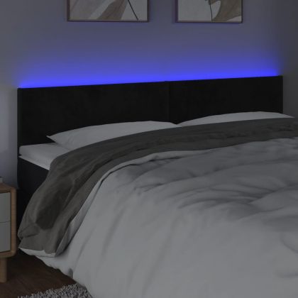 LED горна табла за легло, черна, 160x5x78/88 см, кадифе