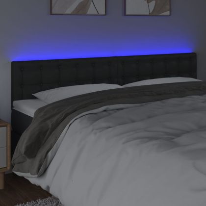 LED горна табла за легло, черна, 200x5x78/88см, изкуствена кожа