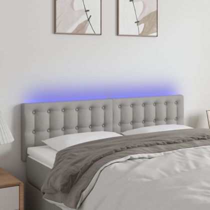 LED горна табла за легло, светлосива, 144x5x78/88 см, плат