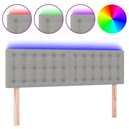 LED горна табла за легло, светлосива, 144x5x78/88 см, плат