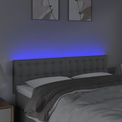 LED горна табла за легло, светлосива, 144x5x78/88 см, плат