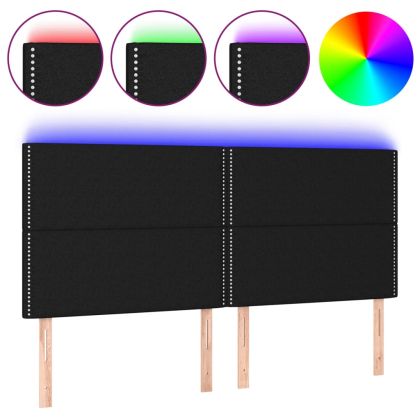 LED горна табла за легло, черна, 180x5x118/128 см, плат