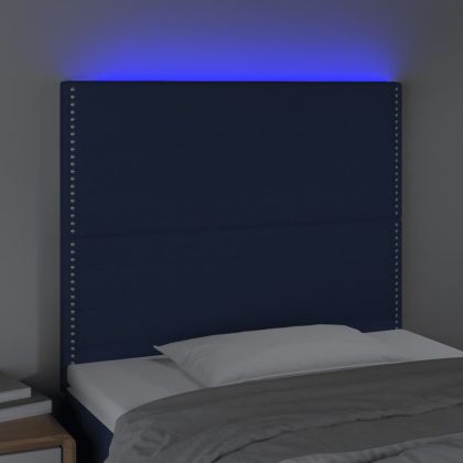 LED горна табла за легло, синя, 90x5x118/128 см, плат