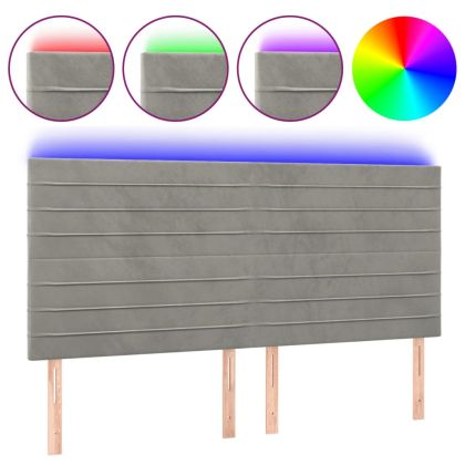 LED горна табла за легло, светлосива, 180x5x118/128 см, кадифе