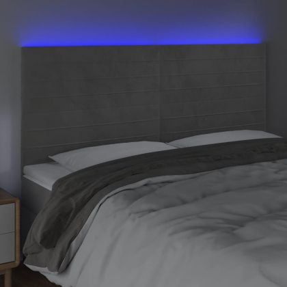 LED горна табла за легло, светлосива, 160x5x118/128 см, кадифе