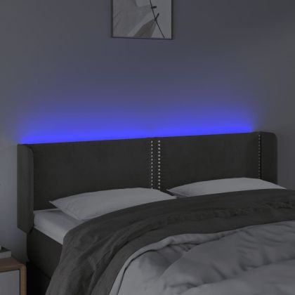 LED горна табла за легло, тъмносива, 147x16x78/88 см, кадифе
