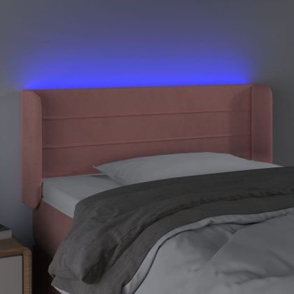 LED горна табла за легло, розова, 103x16x78/88 см, кадифе