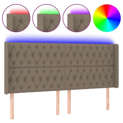 LED горна табла за легло, таупе, 203x16x118/128 см, плат