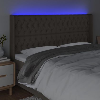 LED горна табла за легло, таупе, 203x16x118/128 см, плат