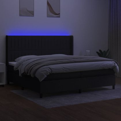 Боксспринг легло с матрак и LED, черна, 200x200 см, плат