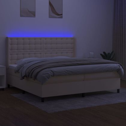 Боксспринг легло с матрак и LED, кремава, 200x200 см, плат