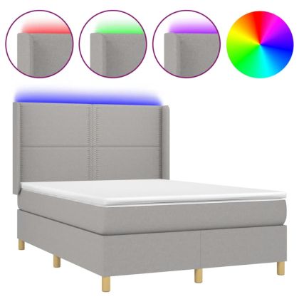 Боксспринг легло с матрак и LED, светлосиво, 140x190 см, плат