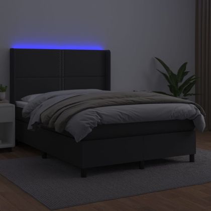 Боксспринг легло с матрак LED черно 140x190 см изкуствена кожа