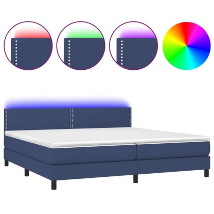Боксспринг легло с матрак и LED, синя, 200x200 см, плат