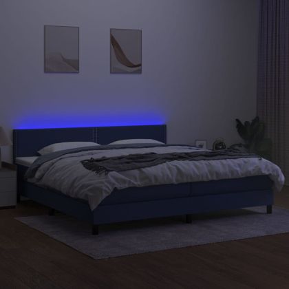Боксспринг легло с матрак и LED, синя, 200x200 см, плат