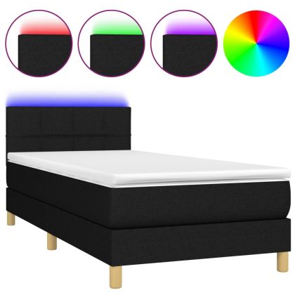 Боксспринг легло с матрак и LED, черно, 100x200 см, плат