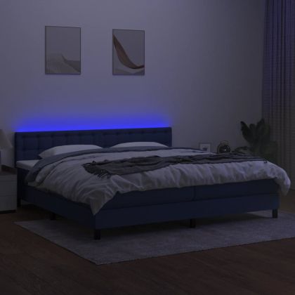 Боксспринг легло с матрак и LED, синя, 200x200 см, плат