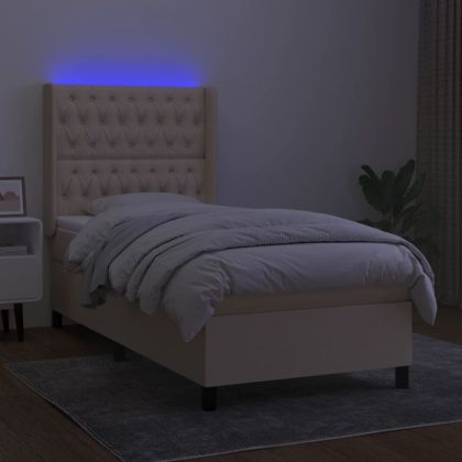 Боксспринг легло с матрак и LED, кремава, 90x190 см, плат