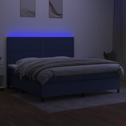 Боксспринг легло с матрак и LED, синя, 200x200 см, плат