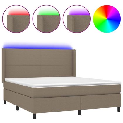 Боксспринг легло с матрак и LED, таупе, 160x200 см, плат