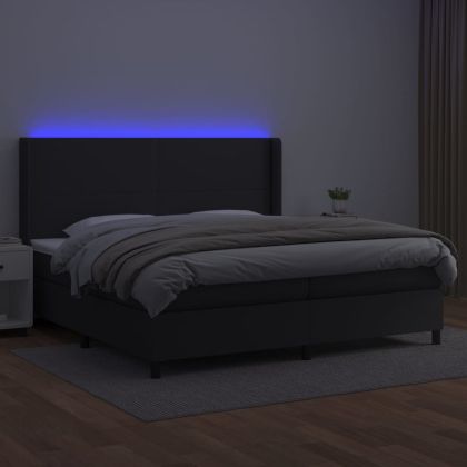Боксспринг легло с матрак и LED черно 200x200см изкуствена кожа