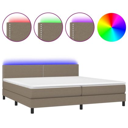 Боксспринг легло с матрак и LED, таупе, 200x200 см, плат