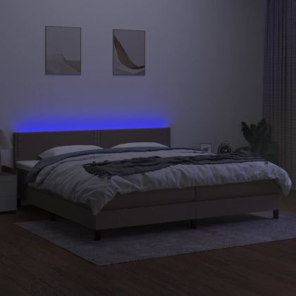 Боксспринг легло с матрак и LED, таупе, 200x200 см, плат