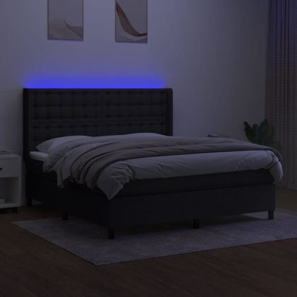 Боксспринг легло с матрак и LED, черно, 160x200 см, плат