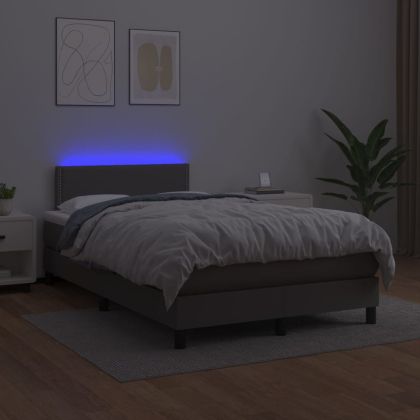Боксспринг легло с матрак и LED сиво 120x200 см изкуствена кожа