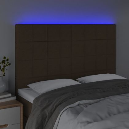 LED горна табла за легло, тъмнокафява,144x5x118/128 см, плат