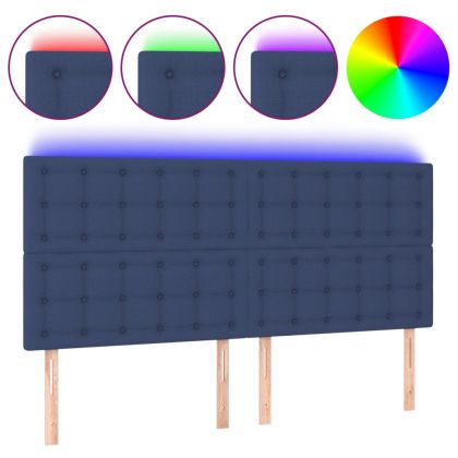 LED горна табла за легло, синя, 200x5x118/128 см, плат