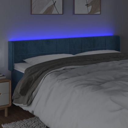 LED горна табла за легло, тъмносиня, 203x16x78/88 см, кадифе