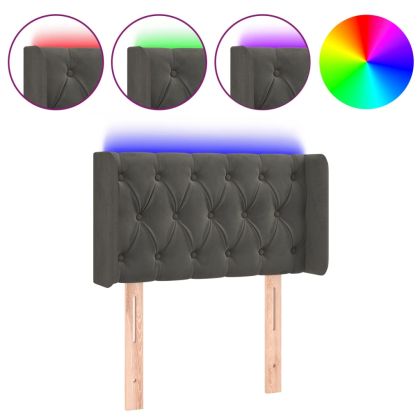 LED горна табла за легло, тъмносива, 83x16x78/88 см, кадифе