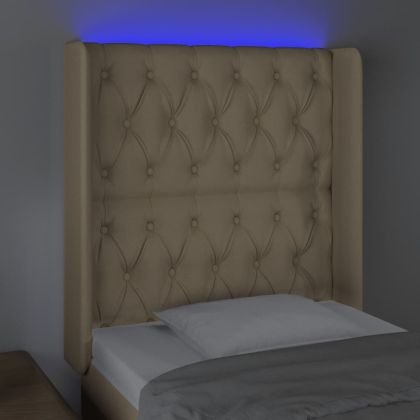 LED горна табла за легло, кремава, 83x16x118/128 см, плат