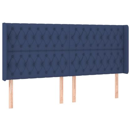 LED горна табла за легло, синя, 203x16x118/128 см, плат