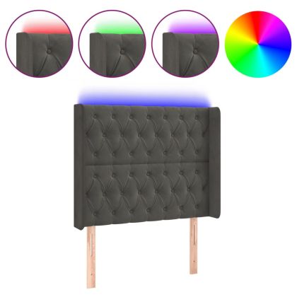 LED горна табла за легло, тъмносива, 103x16x118/128 см, кадифе