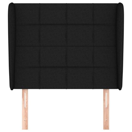 Горна табла за легло с уши, черна, 93x23x118/128 см, плат