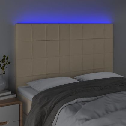 LED горна табла за легло, кремава, 144x5x118/128 см, плат