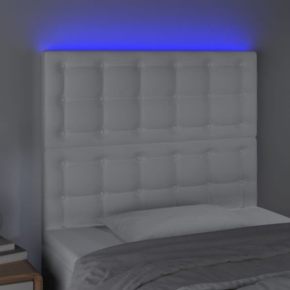 LED горна табла за легло, бяла, 90x5x118/128 см изкуствена кожа