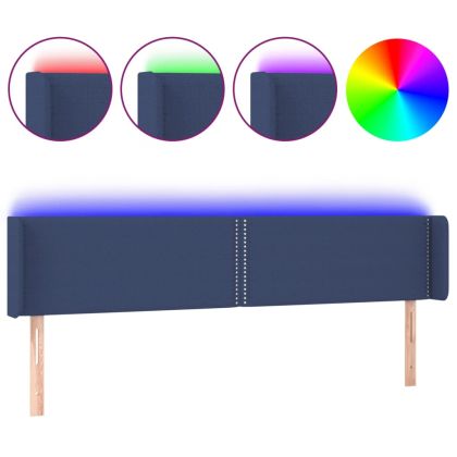 LED горна табла за легло, синя, 203x16x78/88 см, плат