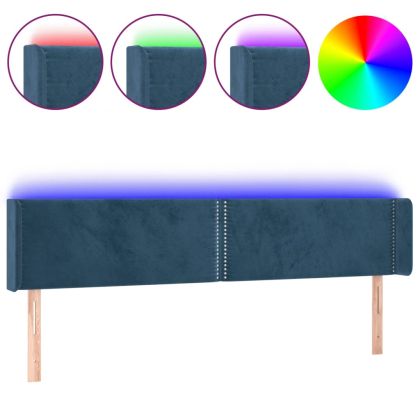 LED горна табла за легло, тъмносиня, 203x16x78/88 см, кадифе