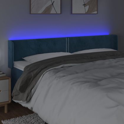 LED горна табла за легло, тъмносиня, 203x16x78/88 см, кадифе