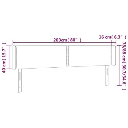 LED горна табла за легло, тъмносиня, 203x16x78/88 см, кадифе