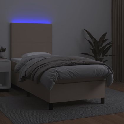 Боксспринг легло с матрак LED капучино 90x190см изкуствена кожа
